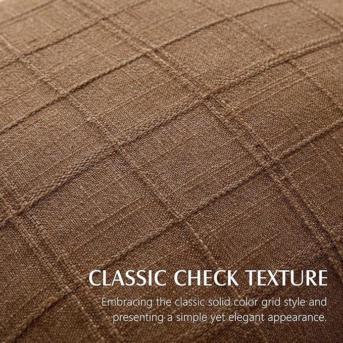 Foindtower Set of 2 Decorative Linen Check Throw Pillow Covers Neutral Farmhouse Lumbar Cushion Covers Modern Boho Home Decor for Sofa Chair Couch Bedroom Living Room Outdoor,12×20 Inch,Brown Hazel