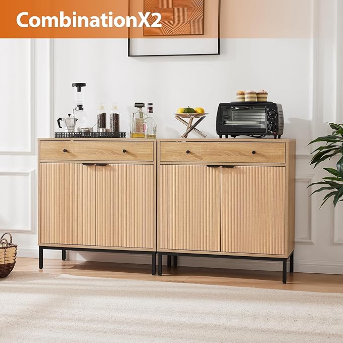Sideboard Buffet Cabinet with Drawer, Farmhouse Coffee Bar Station Table, Kitchen Storage with Doors and Adjustable Shelves, Modern Wood Cupboard for Dining Room, Livingroom, Entryway