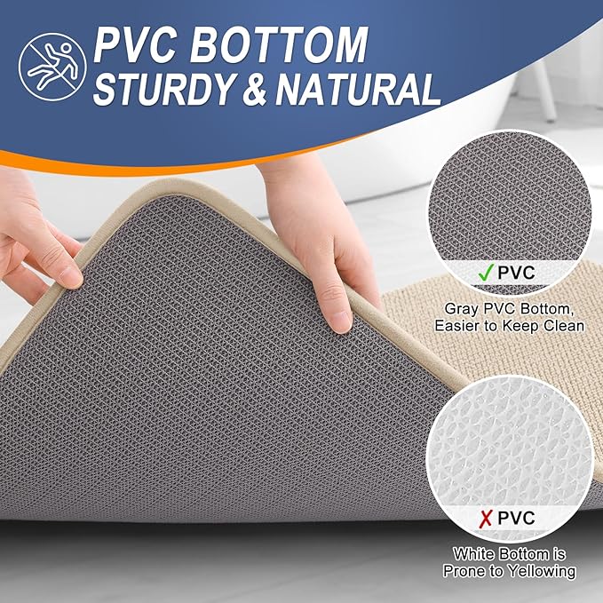 OLANLY Thick Memory Foam Bath Mat Rug 44x24, Extra Soft Absorbent Bathroom Rug, Quick Dry Bath Mats, Non-Slip, Machine Washable Carpet for Bathroom, Tub and Shower, Home Decor Accessories, Beige