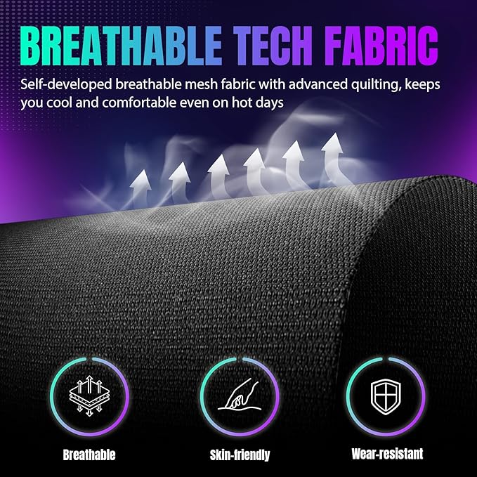 GTRACING Gaming Chair with Foot Rest & Racing Style RGB LED Lights, Breathable Fabric for Home Office Desk, Ergonomic High Back Computer Chair with Headrest & Lumbar Support, RGB Black