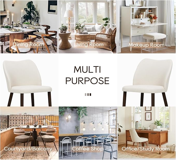 COLAMY Upholstered Dining Chairs Set of 4, Modern Fabric Dining Room Kitchen Side Chair with Padded Seat and Wood Legs for Restaurant/Cafe, Beige