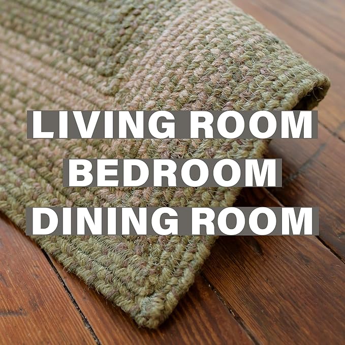 Homespice Grassland Jute Braided Green Area Rug 4x6' - Rustic Braided Area Rug for Living Room and Dining Room
