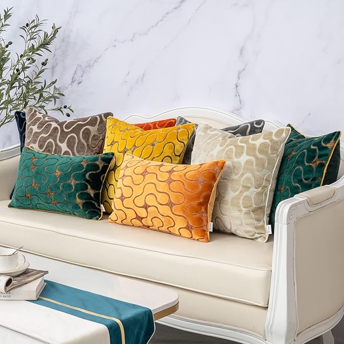 Yangest Orange Yellow Throw Pillow Cover Wavy Cushion Cover Modern Zippered Rectangular Pillowcase for Sofa Couch Bedroom Living Room Home, 12x20 Inch