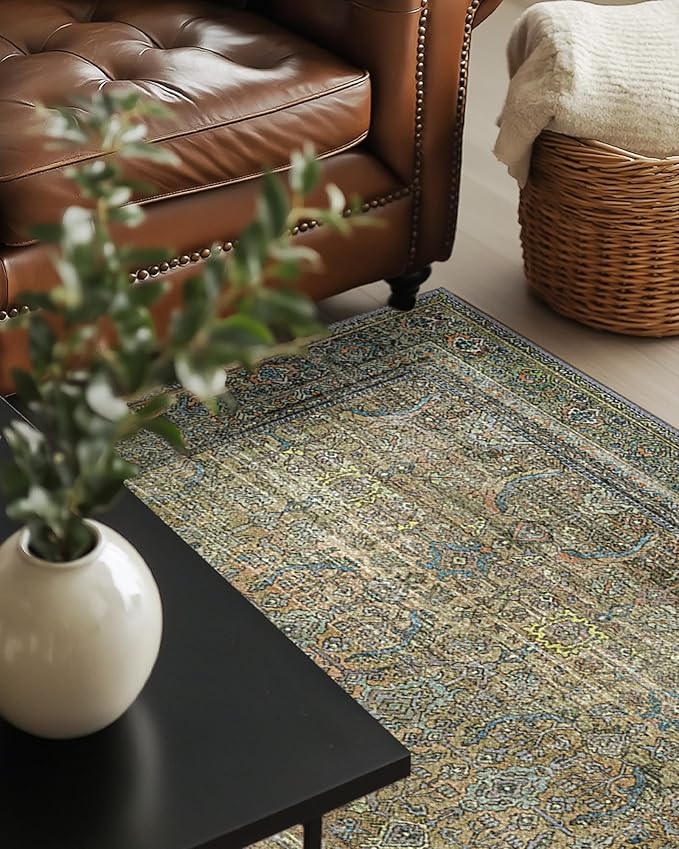 6X9 Area Rugs Machine Washable Rugs for Living Room, Vintage Boho Large Rugs for Bedroom Dining Room, Non Slip Indoor Soft Distressed Lightweight Thin Low Pile Carpet, Vintage Sunset