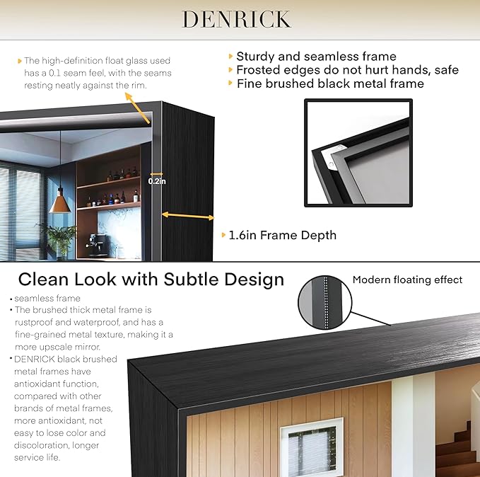 Brushed Metal Thick Frame Bathroom Mirror 30 x 30 Inch Metal Frame Black Rectangular Wall Mirror Matte Black Vanity Mirrors Square Corner, Modern Rectangle Mirrors(Horizontal/Vertical)