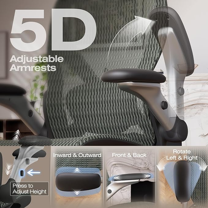 ELABEST X100 Ergonomic Office Chair with Footrest, Big and Tall Home Desk Chair with 5D Flip-Up Arms, Adjustable 3D Lumbar Support,High Back Rolling Computer Chair, Swivel Mesh Chairs (Forest Ranger)