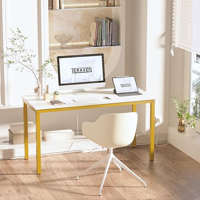 Teraves Computer Desk/Dining Table Office Desk Sturdy Writing Workstation for Home Office (39.37“, White)