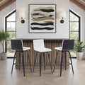 Vienna Modern Swivel Bar Height Stool with Snow White Faux Leather Seat and Black Brushed Wood Frame Set of 4