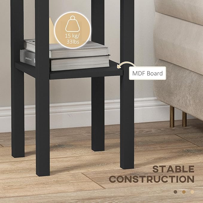 HOMCOM 2-Tier Side Table with Drawer, Narrow End Table with Bottom Shelf, for Living Room, Set of 2, Black