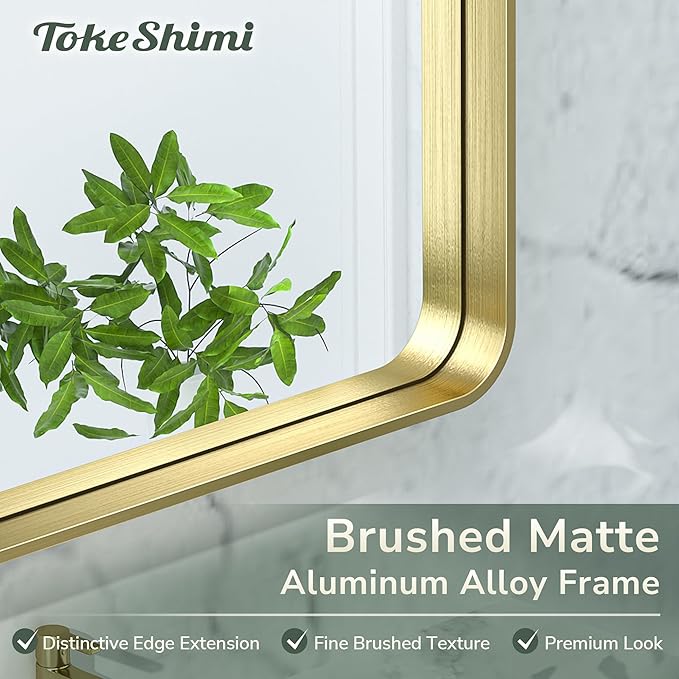 TokeShimi 16x24 Gold Bathroom Wall Mirror Vanity Metal Frame Round Corner Rectangular for Home Decor Living Room Entryway (Horizontal/Vertical)