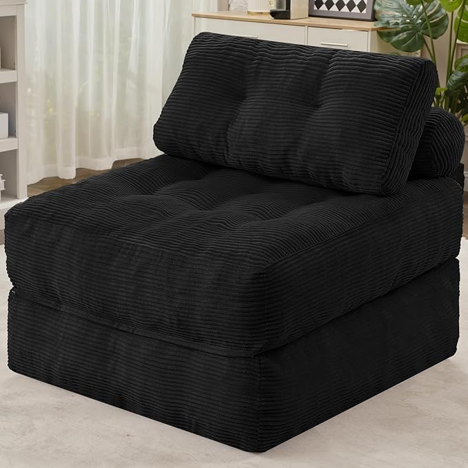 HABUTWAY Folding Sofa Bed, Convertible Sleeper Chair Bed w/Dual-Pillow & Handle, Foldable Floor Sofa Lounge w/Back Support for Living Room, Bedroom, Apartment, Office, Black
