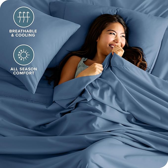 Bare Home Split King Sheet Set - 1800 Ultra-Soft Microfiber Bed Sheets - Double Brushed - Deep Pockets - Easy Fit - 5 Piece Set - Bed Sheets & Pillowcases (Split King, Coronet Blue)