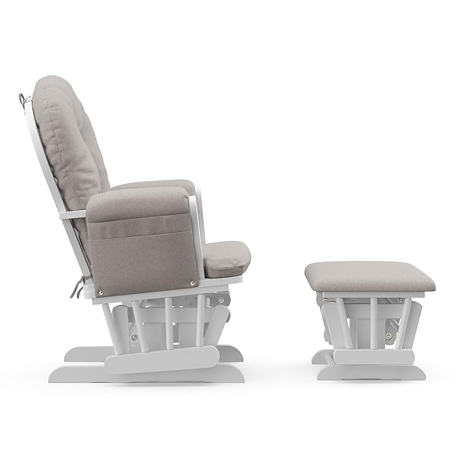 Storkcraft Premium Hoop Glider & Ottoman (White/Taupe Swirl) — GREENGUARD Gold Certified Nursery Glider, Solid Wood Craftsmanship, Smooth-Gliding Nursery Chair and Ottoman, Award-Winning