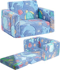Toddler Chair Comfy,2-in-1 Soft Toddler Couch Fold Out for Kids,Convertible Sofa to Lounger,Gift for Girls and Boys Birthday,Ocean