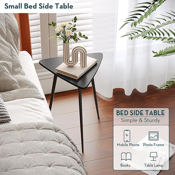 SAYGOER Small Black Side Table, Triangle End Table, Modern Narrow Bedside Table for Living Room Bedroom Small Space, Unique Sofa Table Medal Black Frame 13.5" W x 12.3" D x 17.7" H