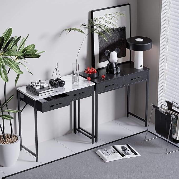 Pamray 32 Inch Small Computer Desk with 2 Drawers for Bedroom Study Writing Home Office Table for Small Spaces Black
