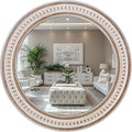 24 Inches Rustic Round Wall Mirrors - Wooden Farmhouse Circle Mirror for Bathroom, Entryway, Bedroom, Living Room, Entryway Decorative