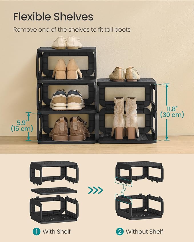 SONGMICS Shoe Rack, Shoe Organizer, 12 Shelves, Shoe Storage, Narrow Shoe Shelf, Open Shelf for Entryway, Living Room, Bathroom, Space-Saving, Ink Black ULPC038B01