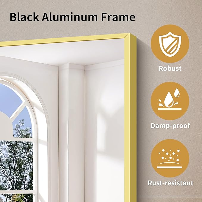 YIROMAN Bathroom Mirror 55"x36", Large Brushed Gold Bathroom Mirror for Over Sink with Aluminum Frame, Rectangular Vanity Mirror with Right Angle, Wall Mirror Hangs Horizontal or Vertical
