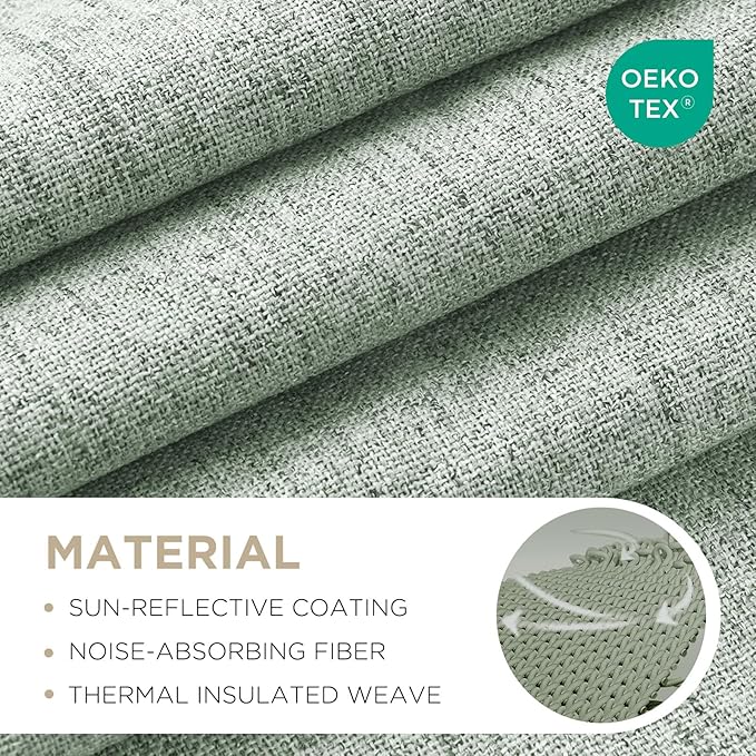 Joydeco 100% Blackout Curtains for Bedroom - Natural Linen Curtains 100" W x 120" L Long, Thermal Insulated 1 Panels Sage Green Light Blocking Drapes, Rod Pocket & Back Tabs for Living Room