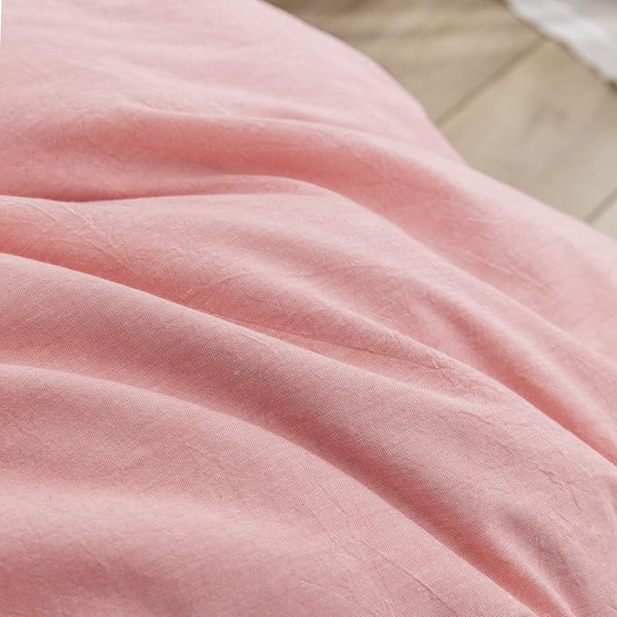 BESTOUCH Duvet Cover Set 100% Washed Cotton Linen Feel Super Soft Comfortable Chic Lightweight 3 PCs Home Bedding Set Solid Red Pink King