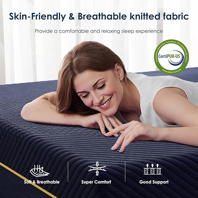 SDHYL King Mattress, 10 Inch Gel Infused Memory Foam Mattress for Good Sleep, Bed in a Box Mid Firm CertiPUR-US Certified & Fiberglass Free, Washable Cover, 80"*76"
