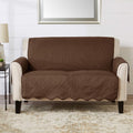 Great Bay Home Medallion Stitched Solid Furniture Protector Stain Resistant Durable Furniture Protector Elenor Collection (Loveseat, Chocolate/Taupe)