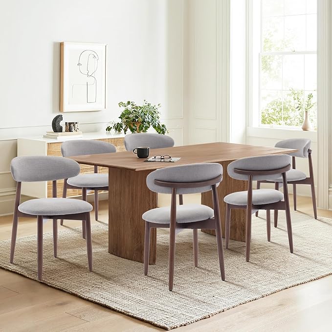 COLAMY Wooden Dining Chairs Set of 4, Modern Fabric Upholstered Kitchen Chairs, Farmhouse Dining Room Chair with Foot Pegs, Light Grey