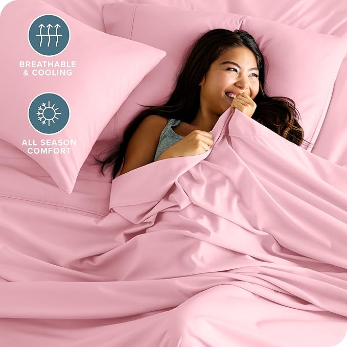 Bare Home Sheet Set - College Dorm Size - Luxury 1800 Ultra-Soft Microfiber Bed Sheets - Deep Pockets - Easy Fit - Extra Soft - 3 Piece Set (Twin XL, Light Pink)