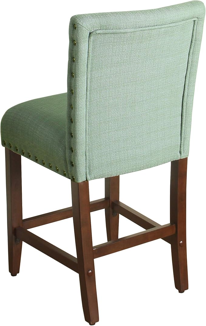 Homepop Home Decor | Backless Nailhead Trim Counter Height Bar Stools | 24 Inch Bar Stools | Decorative Home Furniture (Seafoam)