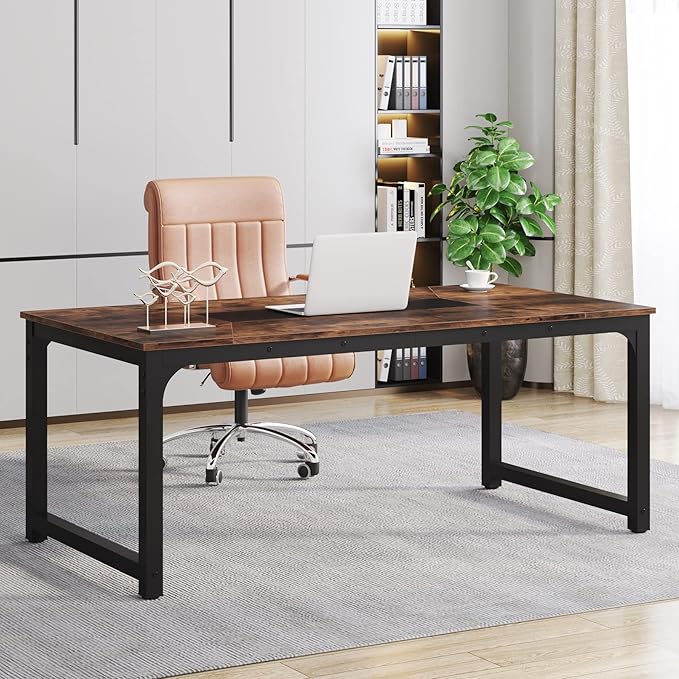 Tribesigns Modern Computer Desk, 70.8 x 35.4 inch Large Executive Office Desk Computer Table Study Writing Desk Workstation for Home Office,Rustic/Black