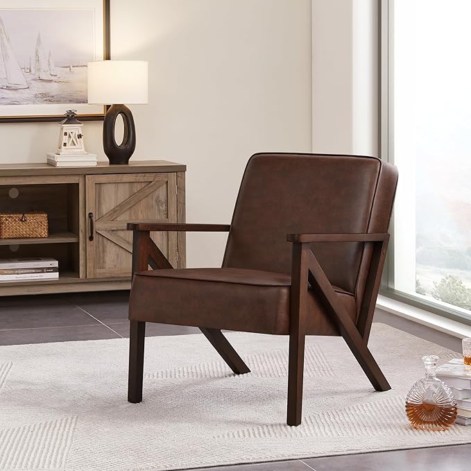 Yaheetech Accent Chair, Armchair with Strong Wood Frame, PU Leather Modern Retro Lounge Chair for Living Room/Lounge/Office/Reception Area, 2 Pieces, Dark Brown