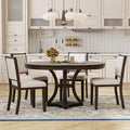 Merax 5-Piece Extendable Round Dining Table Set 42"-58" Retro Functional Table and 4 Upholstered Chairs for Dining Room and Living Room (Espresso)
