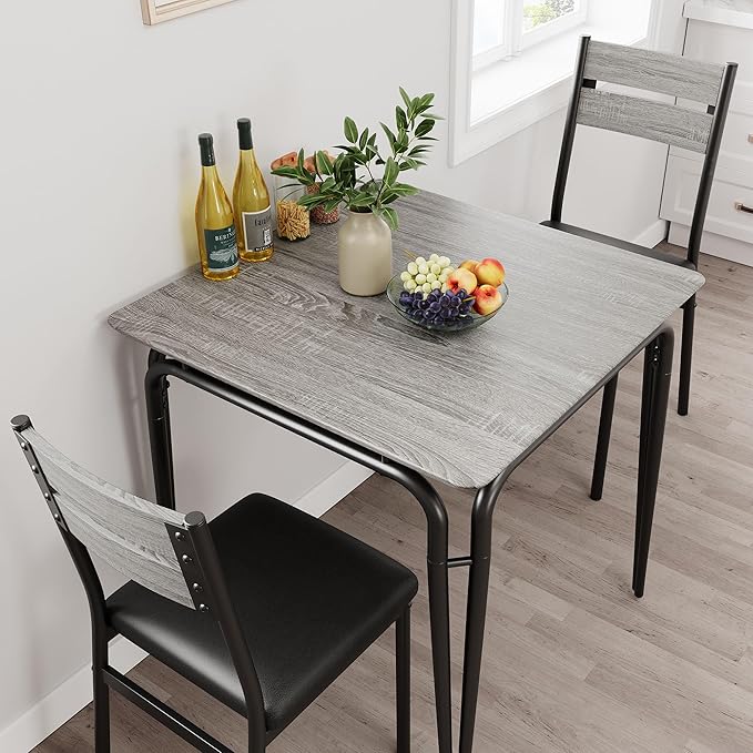 Dining Table for 2, Small Table and Chairs Set of 2, Square Dinette Set for 2, 3 Piece Kitchen & Dining Room Sets for Small Space (Oak, Table with 2 Upholstered Chairs)