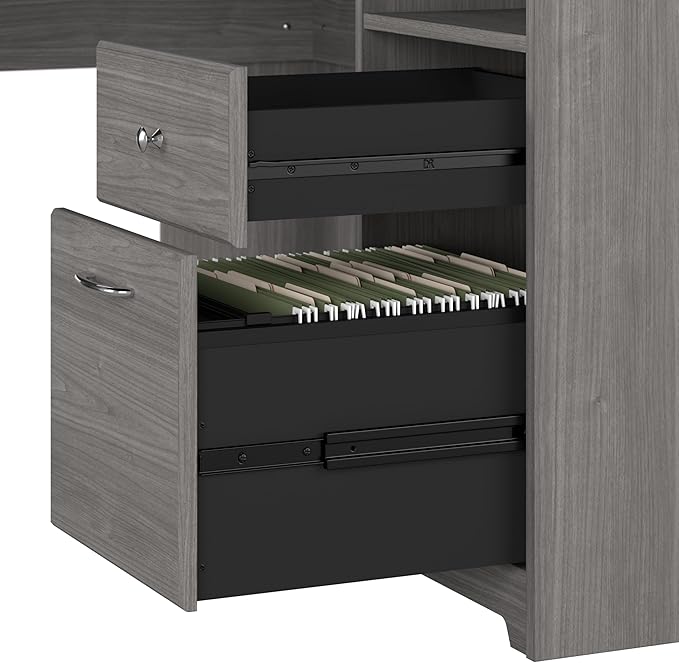 Bush Furniture Cabot L Shaped Desk with Hutch | Corner Desk with Storage for Home Office in Modern Gray | 60W L Shaped Computer Desk