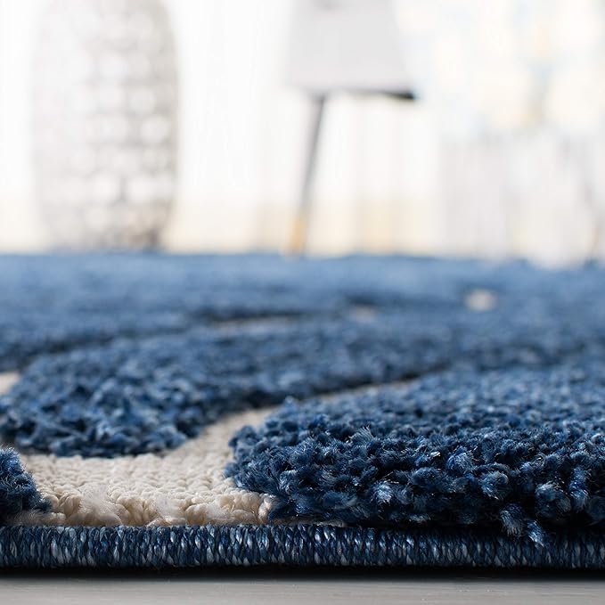 SAFAVIEH Florida Shag Collection Accent Rug - 4' x 6', Dark Blue & Cream, Scroll, Non-Shedding & Easy Care, 1.2-inch Thick Ideal for High Traffic Areas in Entryway, Living Room, Bedroom (SG455-6511)