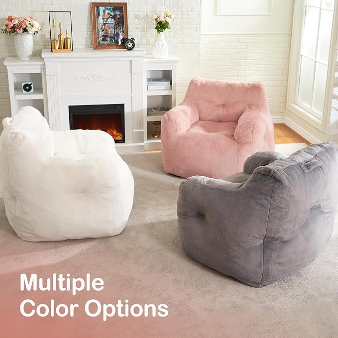 Hobestluk Bean Bag Chair for Adult Small Bean Bag Chairs with Arms Furry Beanbag Chair with Foam Filler Stuffed Bean Bag Sofa for Reading in Bedroom Living Room and Dorms(Pink)