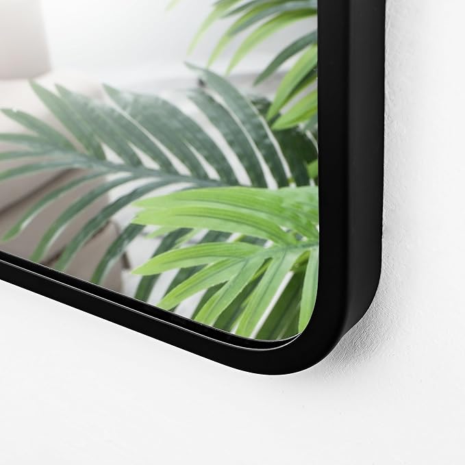 20x40 Inch Rectangle Bathroom Mirror with Black Metal Frame, Rounded Corner Rectangular Vanity Mirror for Wall, Modern Large for Bedroom, Living Room, Horizontal or Vertical