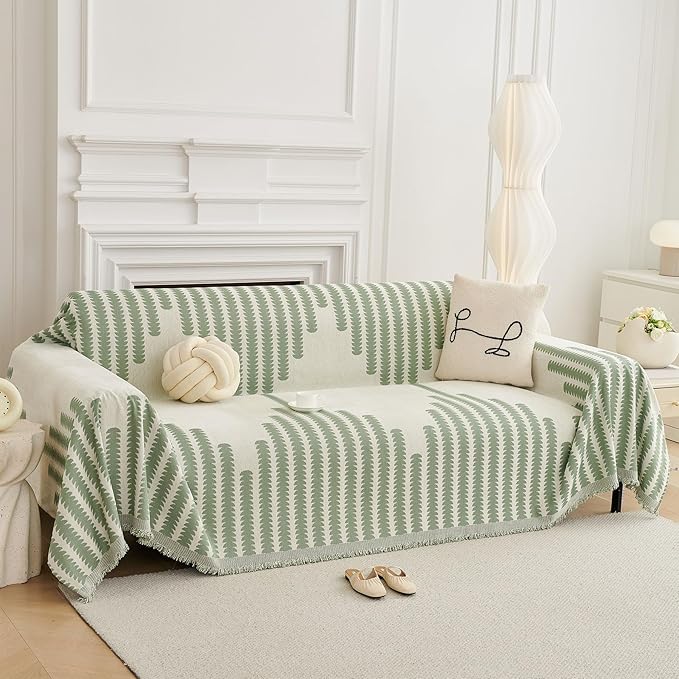 HAOMAIJIA Boho Sofa Covers Couch Covers for 3 Cushion Couch Sofa Pet Friendly Soft Thick Couch Cover for Dogs Washable Sectional Couch Covers L Shape Furniture Protector (Sage Green, 91"x150")