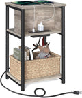 VASAGLE Side Table with Charging Station, 3-Tier End Table with USB Ports and Outlets, Nightstand for Living Room, Bedroom, 11.8 x 13.4 x 22.8 Inches, Plug-in Series, Greige and Black