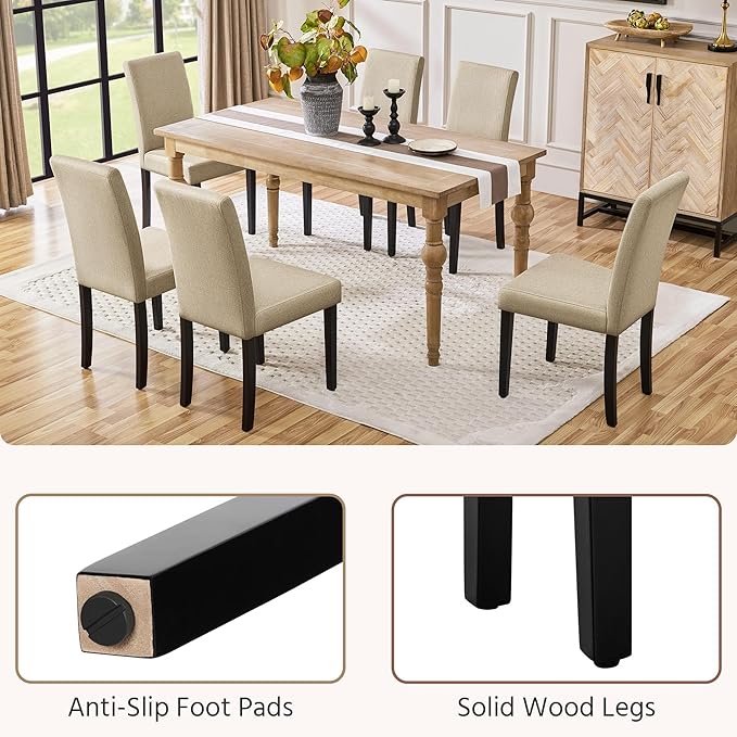 Yaheetech Dining Chairs Set of 2 Fabric Upholstered Parson Kitchen Chairs with Padded Seat and Solid Wood Legs for Dining Room/Restaurant, Khaki