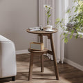 ChooChoo Round End Table for Small Spaces, Narrow Side Table, Accent Table Night Stand with 2 Tier Shelf for Bedroom and Living Room, Walnut