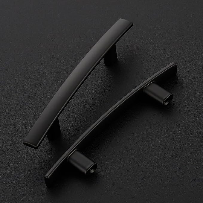 25 Pack Cabinet Handles 3" Hole Center - Curved Cabinet Pulls Black Drawer Pulls for Kitchen Cupboard Solid Hardware for Dresser Drawer Arch Hardware