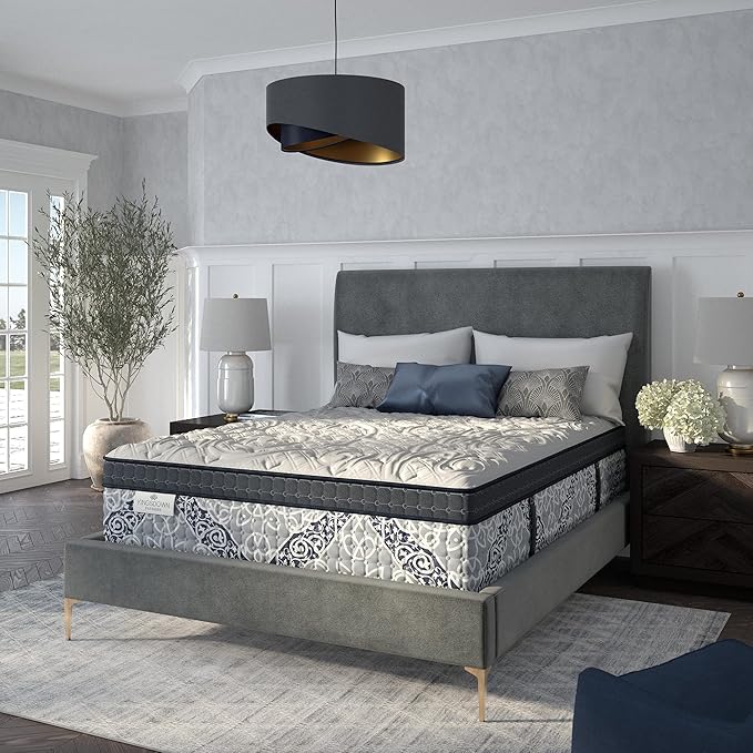 Kingsdown Passions Kelbrooke 16" Plush Euro Pillow Top Hybrid Mattress Twin, Cool Gel Memory Foam Layer Motion Isolation Quilted Top Premium Mattress