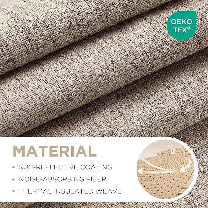 Joydeco 100% Blackout Curtains for Bedroom - Natural Linen Curtains 100"W x 90"L Long, Thermal Insulated 1 Panels Linen Light Blocking Drapes, Rod Pocket & Back Tabs, Darkening Privacy for Living Room
