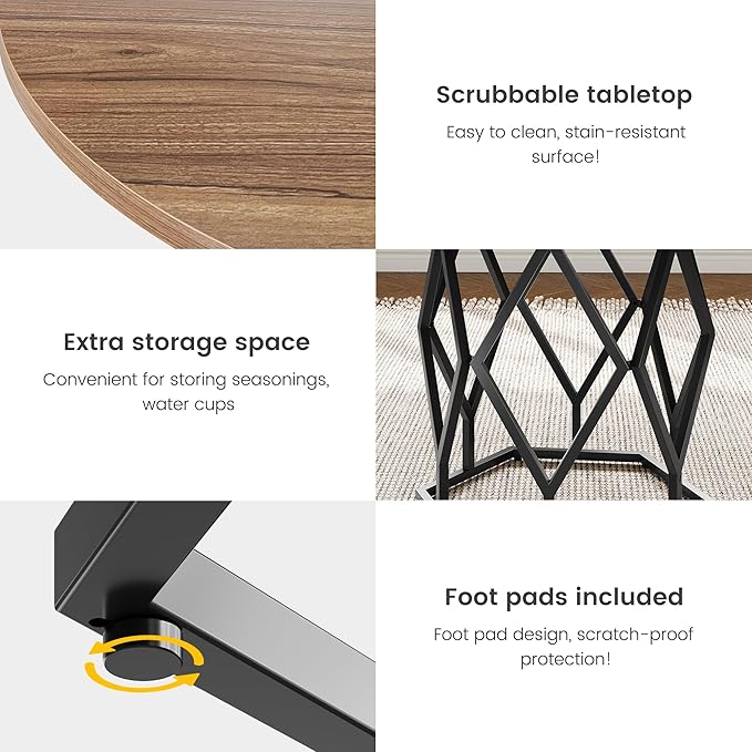 GarveeHome Round Dining Table for 4-6 People, 47 Inch Farmhouse Kitchen Table, Sturdy Metal Base, Industrial Wood Dinning Room Table for Kitchen, Brown