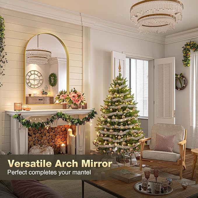 Brightify Arched Mirror, Arched Wall Mirror, 20 x 30 Inch Gold Arch Mirror, Metal Frame Gold Bathroom Mirror, Arched Top Bathroom Vanity Mirror for Living Room Bedroom Mantel Entryway Hallways