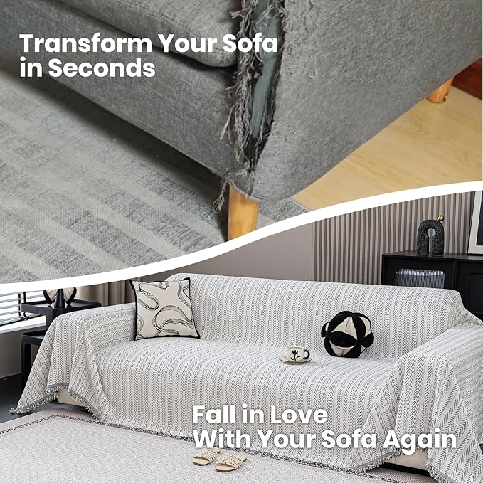 Nobildonna Sofa Cover Washable Soft Thicken Chenille Couch Cover with Tassel,Waterproof Sofa Slipcover for 2-3 Cushion Couch,Sectional Sofa,L-Shaped Furniture Protector Pet-Friendly,Beige 91"x118"