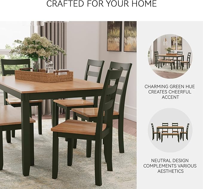 Signature Design by Ashley Gesthaven Modern Dining Table with 4 Chairs and Bench, Set of 6, Green & Light Brown