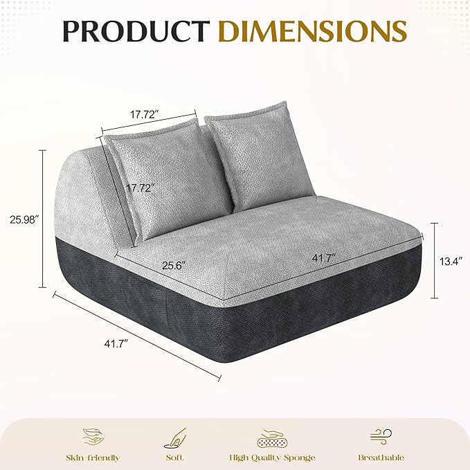 Hobestluk Small Sofa Couch Lounge Sofa Chair for Living Room, Comfy Memory Foam Couch, Mini Sofa with Side Pocket for Living Room, Bedroom (Grey+Light Grey)